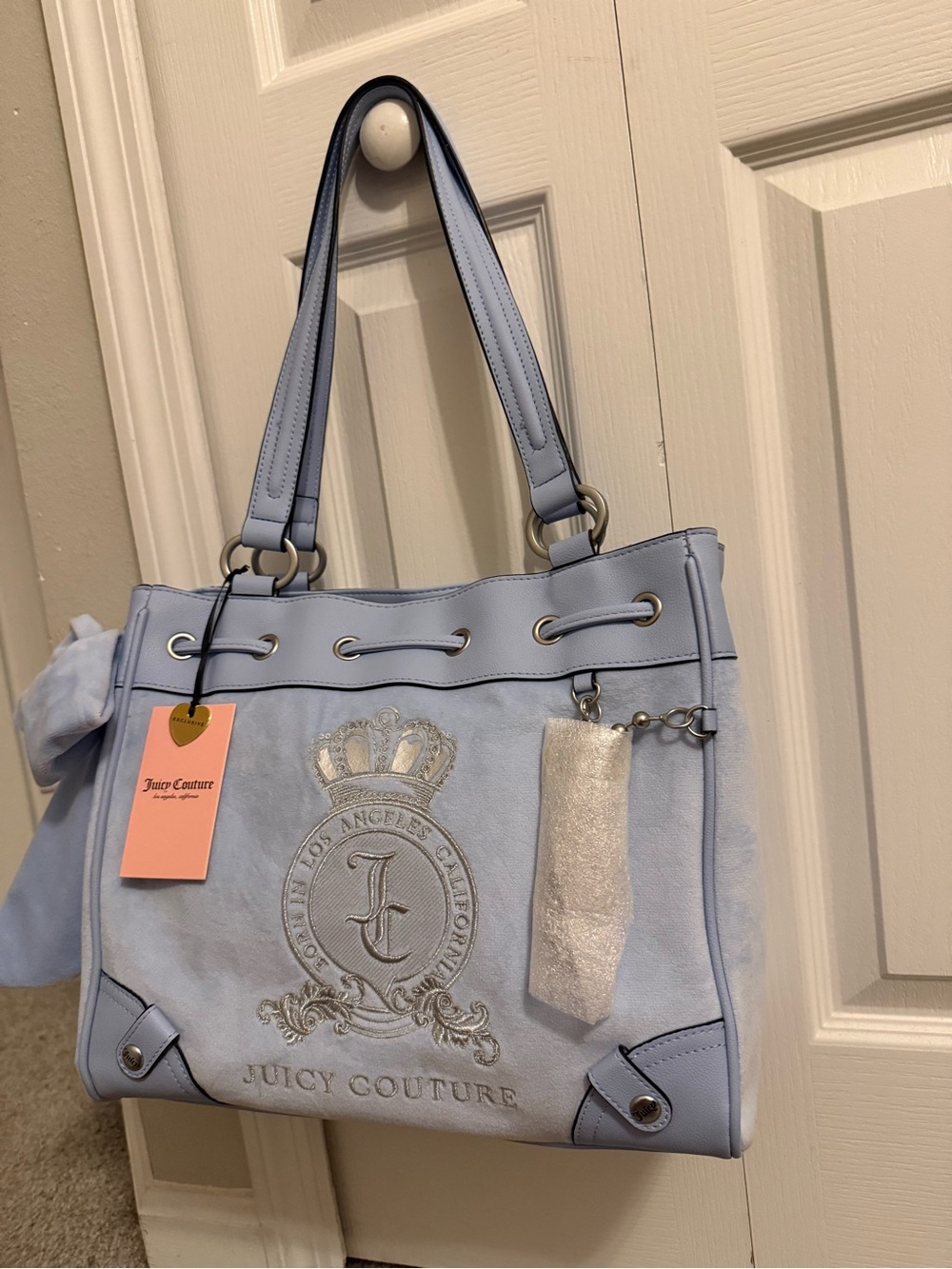 Juicy Couture Light Blue Shoulder Tote with Crest and Charm - Picture 6 of 6